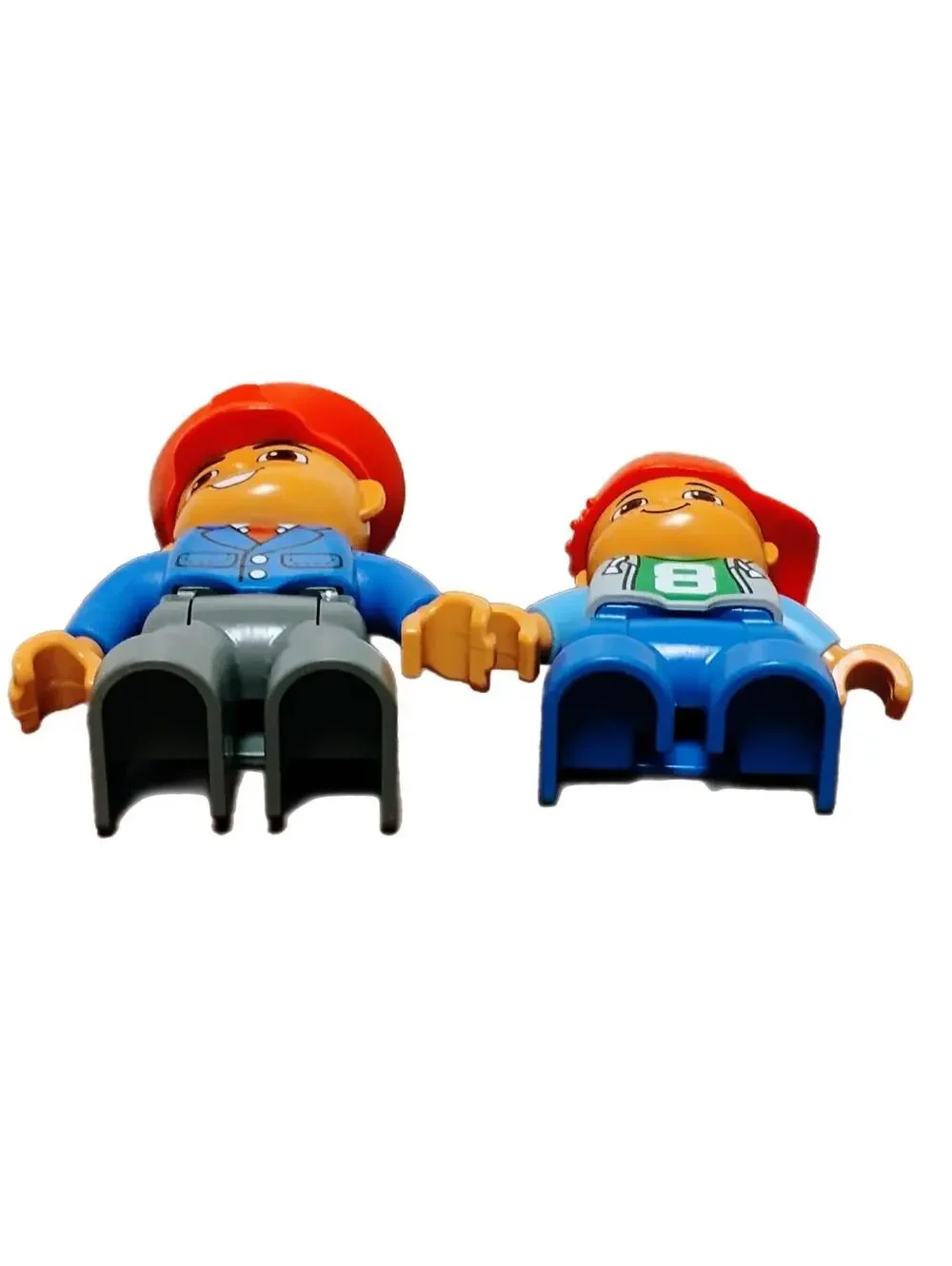 Lego Duplo Lot of 2 Figures  Male Adult Red Hat Blue Jacket Boy #8 Baseball Kid